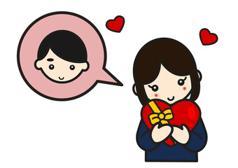 男の子を想いながらバレンタインのプレゼントを持つ女子学生
