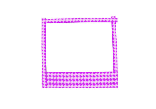 decorative pink photo frame instant photo made from reflective craft tape, on transparent background