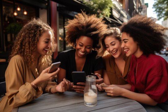 image of women connecting, supporting, and celebrating each other through online platforms, highlighting the strength and unity of the global sisterhood