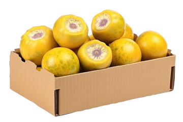 Tropical Harvest: A Box Overflowing with Fresh Passion Fruits isolated on transparent background