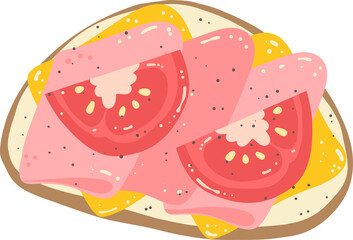 Breakfast sandwich Ham cheese tomato on toast illustration