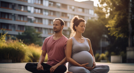 Yoga Couple Pregnant Woman Pilates Meditation