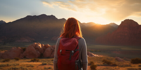 Fototapeta na wymiar Woman Hiking Mountain Hiker Person Travel Concept