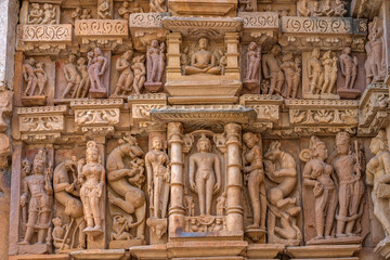 Obraz premium The Khajuraho Group of Monuments are a group of Hindu and Jain temples Khajuraho Temple, popular worldwide for its outstanding temples designs and erotic sculpture. It is a UNESCO world Heritage site.
