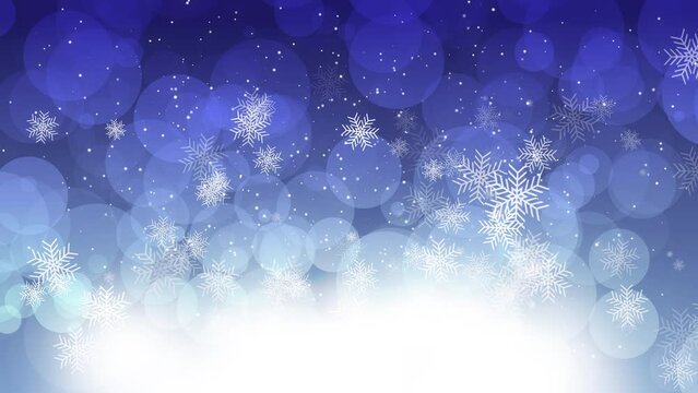 Ice blue snow blur abstract background. Bokeh Christmas blurred beautiful shiny Christmas lights. Loop winter animation.