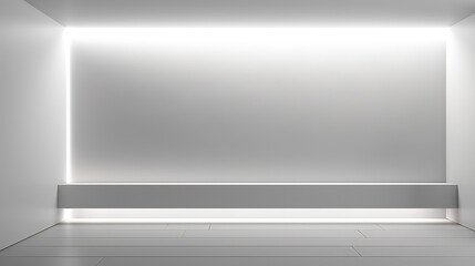 Modern showcase mock-up with minimalist design, elegant white panels, hidden lighting and shadows