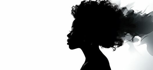 a silhouette of a woman with an afro hair style - obrazy, fototapety, plakaty