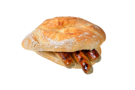 Drei im Weggla , drei gegrillte Nürnberger Rostbratwürste  in einer frischen Semmel -Three grilled Nuremberg sausages  served in a fresh roll