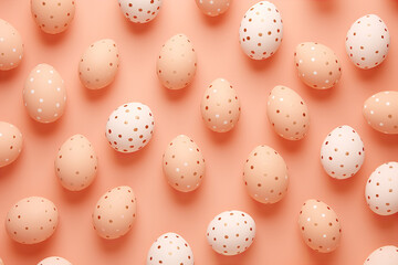 easter eggs pattern flat lay in pastel peach fuzz color of the year 2024