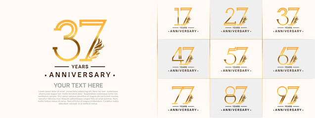 set of anniversary logotype golden and black color and ornament for special celebration event - obrazy, fototapety, plakaty