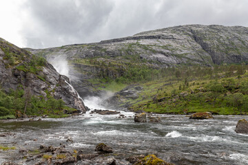 Hiking path to the waterfalls in Kinsarvik, norway