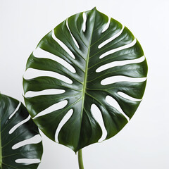 Monstera deliciosa, green leaves of monstera or split-leaf philodendron the tropical foliage plant growing in wild isolated on white background. Fresh green leaves branch