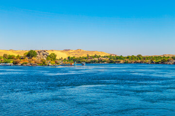 The Nile River near the famous Nubian village. - obrazy, fototapety, plakaty