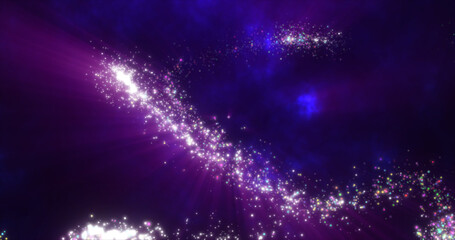 Abstract festive bright background from purple fireworks lines of salutes and fiery sparks