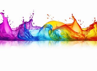 A rainbow colored water splash on a white background. - obrazy, fototapety, plakaty