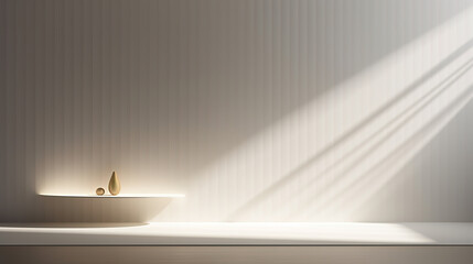 Illuminated, minimalist presentation mock up with white panels, hidden lighting and shadows