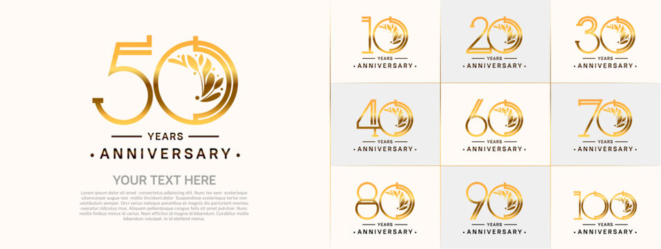 set of anniversary logotype golden and black color and ornament for special celebration event