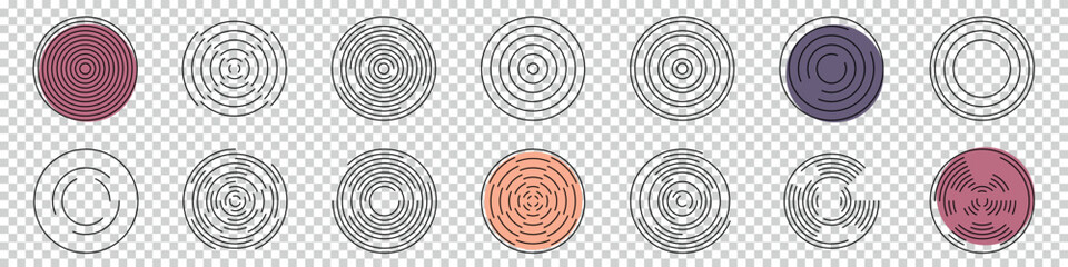 Concentric Vortex Circles - Thin Line Vector Illustrations Isolated On Transparent Background