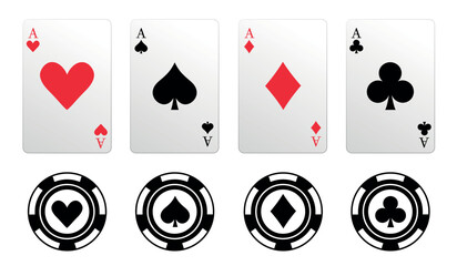 Four Aces Playing Cards Set - Different Vector Illustrations Isolated On White Background