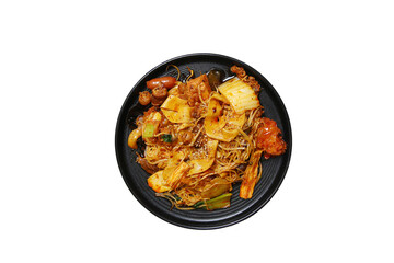 Chinese-style mala xiangguo dish with white background