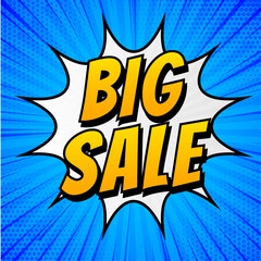 Big Sale Banner Template Vector, Blue comics banner
