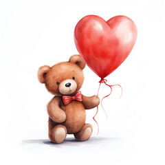 Obraz premium Watercolor Teddy Bear Valentines Day