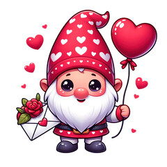 Whimsical Gnome Valentine Holding a Flower and Chocolate Box, Perfect Gift for Love and Celebration, Charming and Unique Garden Decor