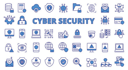 Cyber security icon line design blue. Cyber, IT security, technology, cybersecurity, vector illustrations. Cyber security editable stroke icon - obrazy, fototapety, plakaty