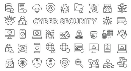 Cyber security icon line design. Cyber, IT security, technology, cybersecurity, vector illustrations. Cyber security editable stroke icon - obrazy, fototapety, plakaty