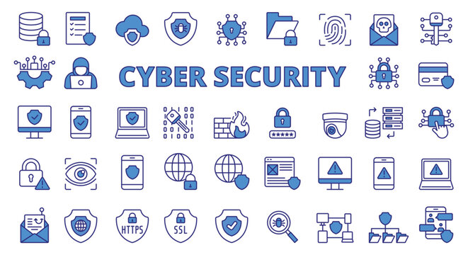 Cyber security icon line design blue. Cyber, IT security, technology, cybersecurity, vector illustrations. Cyber security editable stroke icon