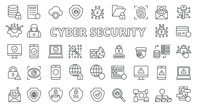 Cyber Security Icon Line Design. Cyber, IT Security, Technology, Cybersecurity, Vector Illustrations. Cyber Security Editable Stroke Icon