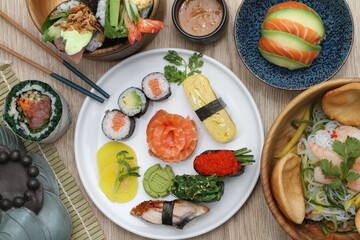 Sushi background on 90 degrees