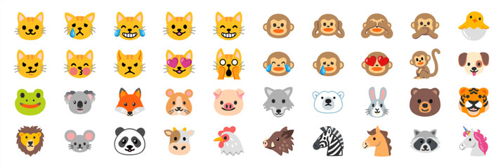 Set of animal faces, face emojis, stickers, emoticons. Vector illustration. © Cali6ro