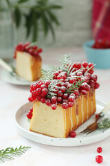 A biscuit decorated with red currant