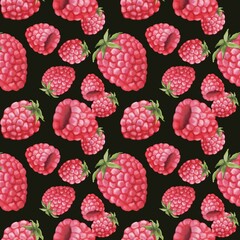 seamless pattern with raspberries