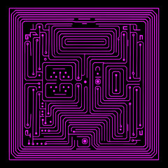 Computer processor chip on circuit board. Neon futuristic technology abstraction -  microcircuit vector illustration 