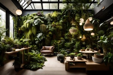  A botanical haven, showcasing indoor plants of various sizes and shapes, creating a green oasis. 