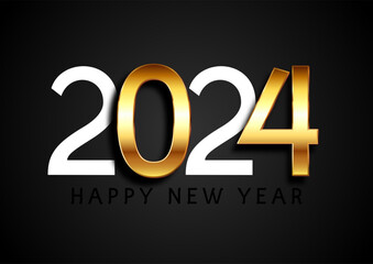 Elegant Happy New Year background with a gold and white numbers design