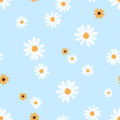 Seamless pattern with daisies and yellow flower on pink background vector illustration.