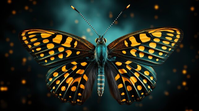 Beautiful Blue Yellow Butterfly Flight Branch, Background, High Quality Photo, Hd