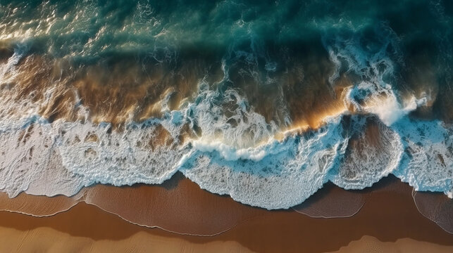 Ocean and sea view from above. Waves aerial photography. Waves and seaside.