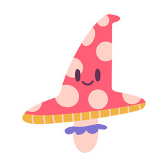 Cute magic mushroom fly agaric character flat vector illustration isolated on white.