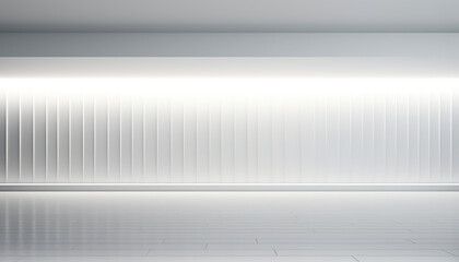 Bright modern mock-up with clean white panels, hidden lighting that casts sharp shadows