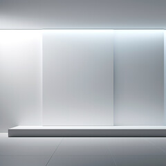Bright modern mock-up with clean white panels, hidden lighting that casts sharp shadows