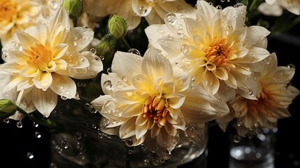 Template White Flowers Yellow Stamens Placed, Background, High Quality Photo, Hd