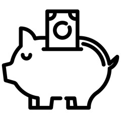 piggy bank dollar. vector single icon with a dashed line style. suitable for any purpose. for example: website design, mobile app design, logo, etc.