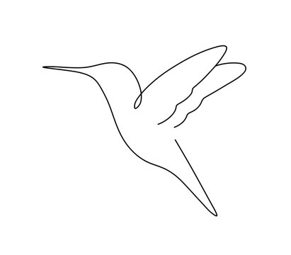 recommend clip art: Vector isolated flying hummingbird side view one single contemporary line colorless black and white contour line easy drawing