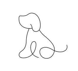 Vector isolated sitting dog side view one single contemporary line art tattoo colorless black and white contour line easy drawing