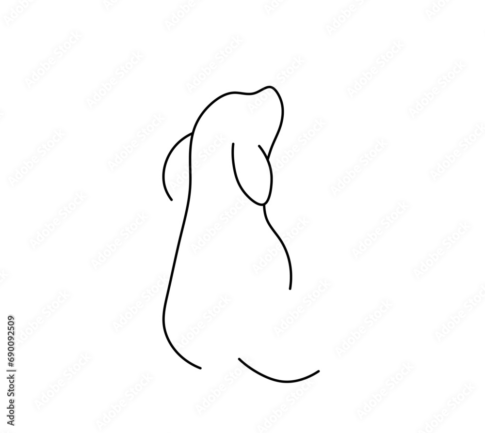 Wall mural vector isolated sitting dog back view one single contemporary line art tattoo colorless black and wh