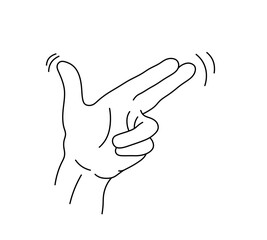 Vector isolated finger gun one single hand gesture   colorless black and white contour line easy drawing